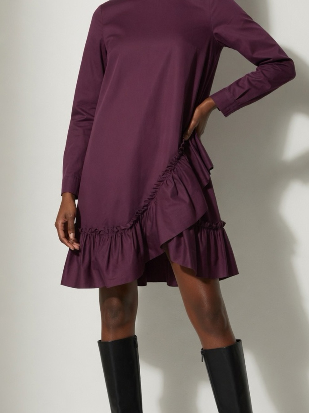 COS Women's Plum Ruffle Hem Long Sleeve Dress 2